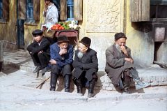08 Kashgar Old City Street Scene 1993 Old Men Talking
